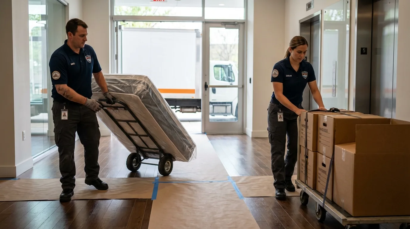 Professional apartment movers loading elevator in Salix, PA